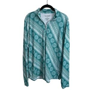 SanSoleil Women's L Teal White Popover 1/2 Zip Long Sleeve UPF 50‎ Golf Tennis